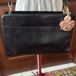 Robinson’s  leather Crossbody bag reptile/ croc imprint  black  gold tone HW EUC